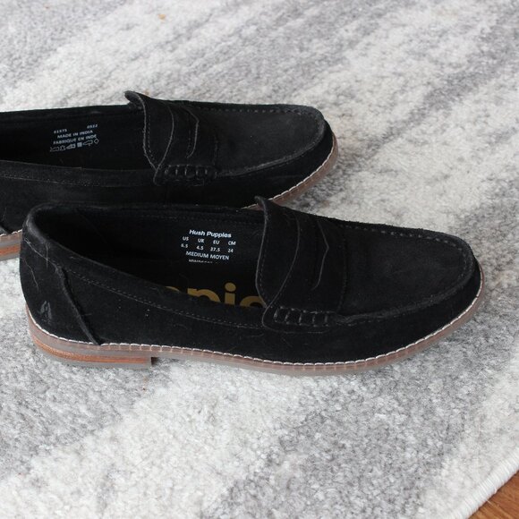 Black Hush Puppies Suede Loafers - Picture 1 of 6